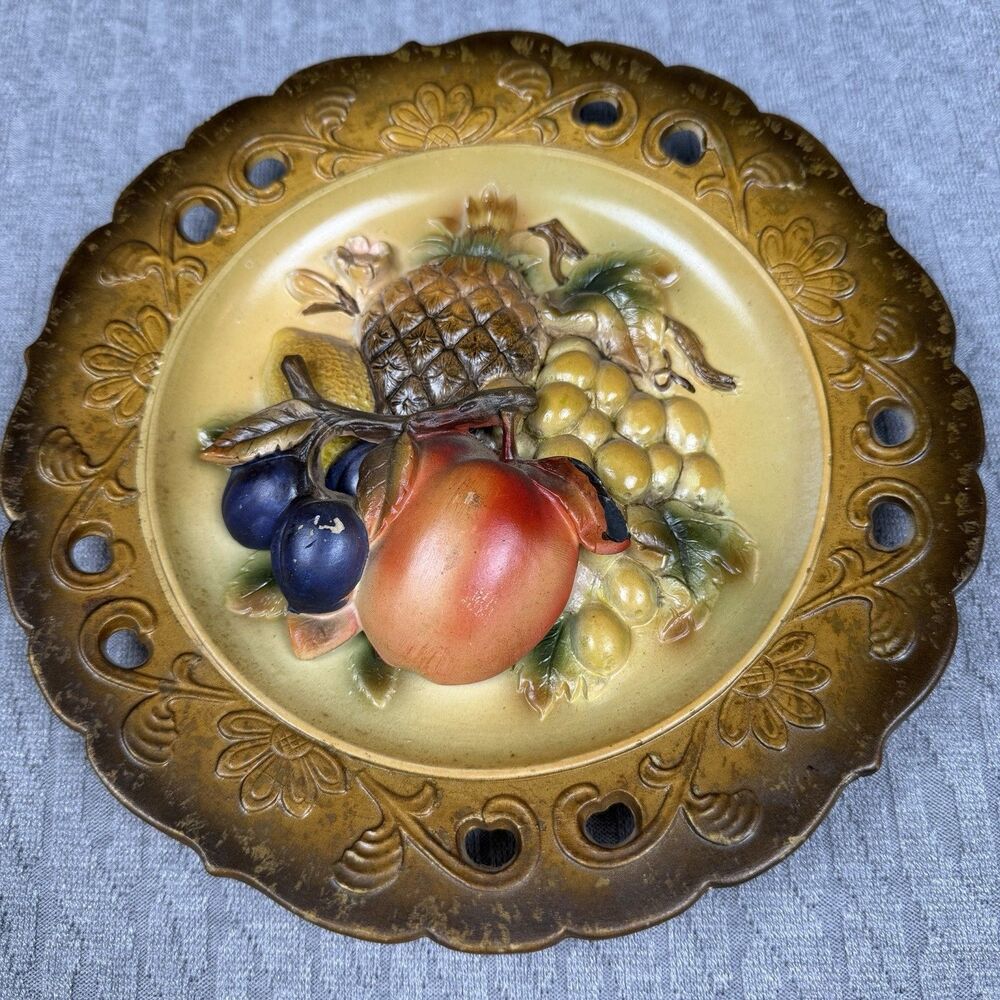Plate 3D Fruit Wall Hang Napcoware Japan 1950s  7091 National Potteries Co.